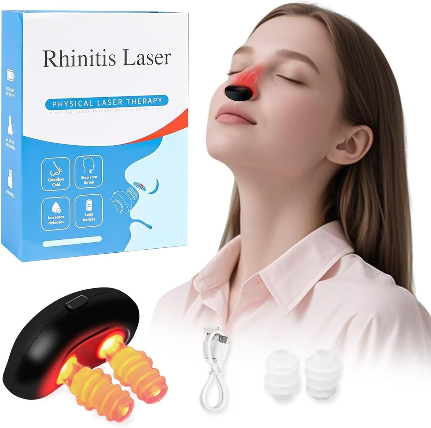 Red Light Nasal Therapy Device, Infrared Rhinitis Device, Nose Soothing Device, Relief of Rhinitis Symptoms for Nasal Congestion, Nasal Congestion, Nasal Itch, Sinusitis (Black 1)